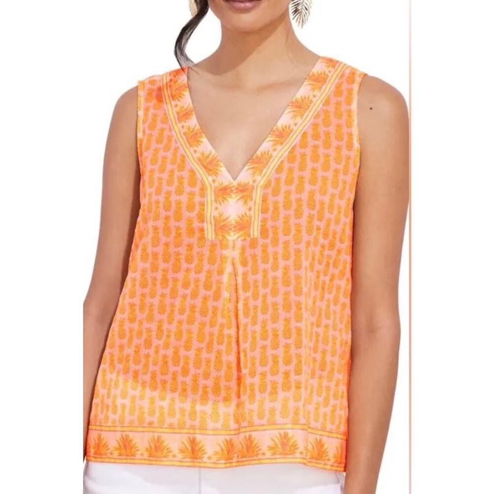 Vineyard Vines Pineapple Print Sleeveless Tunic Top Large Tropical Cotton Beach